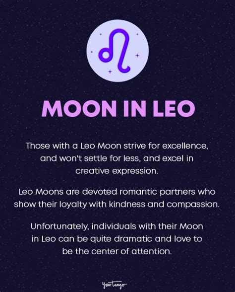 The Moon In Leo Zodiac Sign On A Black Background With Purple Lettering