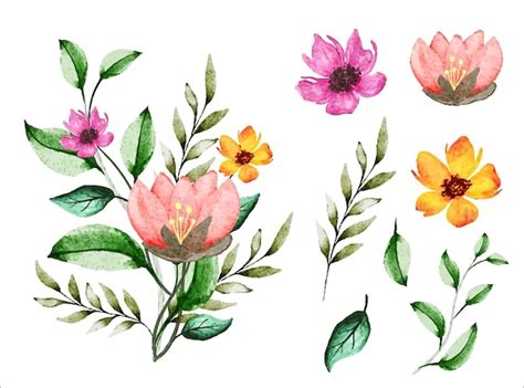 Premium Vector Watercolor Spring Flowers And Leaves Collection With