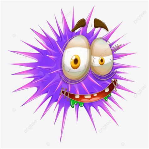 Cara De Monstro Na Bola Espinhosa Pico Ouriço Do Mar Roxo Vetor PNG