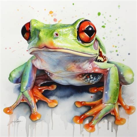 Premium AI Image Painting Of A Frog With A Red Eye And A Dripping