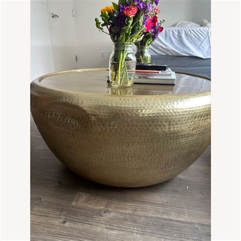 West Elm Gold Drum Coffee Table - AptDeco