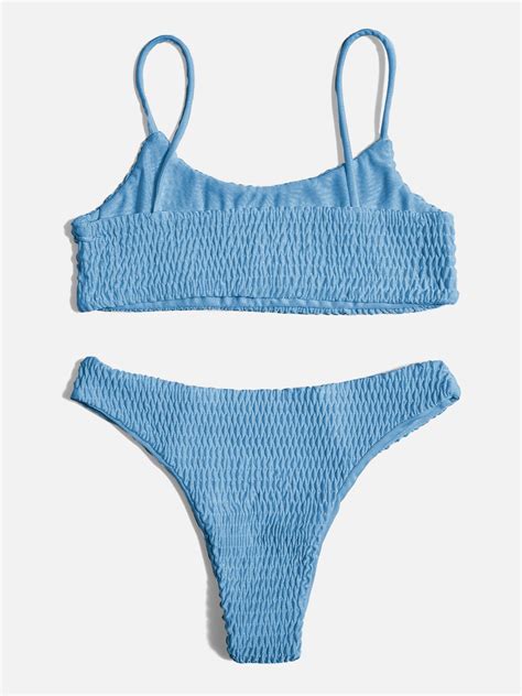 Emmiol Kostenloser Versand Smocked Low Rise Bikini Set Blau S Von