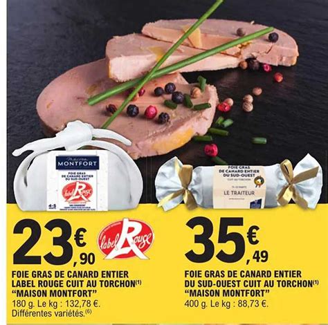 Promo Foie Gras De Canard Entier Label Rouge Cuit Au Torchon Maison