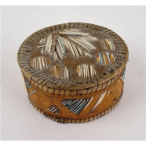 Antique Ojibwe Indian Birch Bark Quilled Box