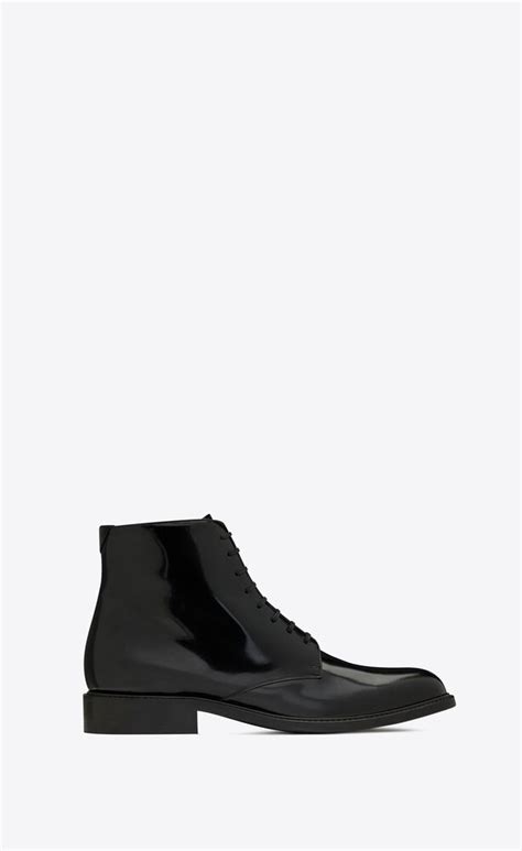 Army Laced Boots In Shiny Leather Saint Laurent
