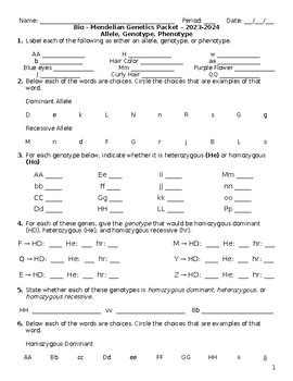 Biology Mendelian Genetics Packet By Abiologyteacher Tpt