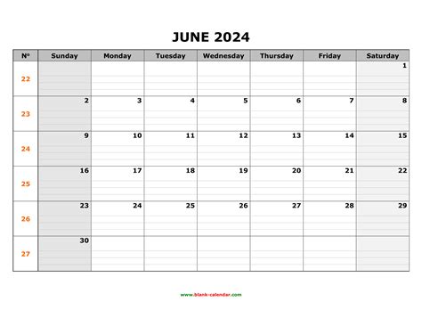 Free Download Printable June 2024 Calendar Large Box Grid Space For Notes