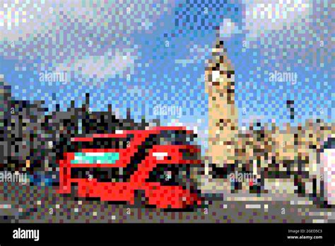 Pixel Art 8 Bit Style Graphics London Street View Double Decker Bus