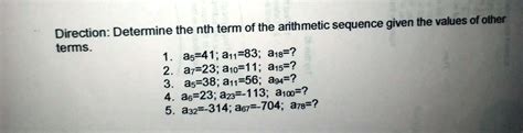 Solved The Nth Term Of The Arithmetic Sequence Given The Values Of