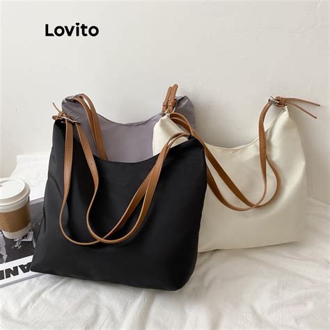 Lovito Casual Bolsa de Ombro Feminina Lisa Zíper L50AD113 Cáqui