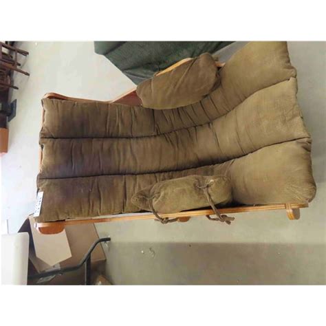 Wooden Lounger Chair with Brown Cushion - McSherry Auction Service Ltd.