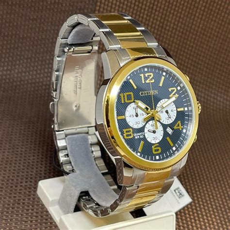 Citizen Watch For Men Quartz Chronograph Blue Analog Gold Tone Casual Watch An8059 56l