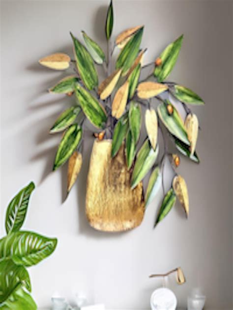 Buy Athome By Nilkamal Green Gold Toned Metallica Leaf Cluster Wall