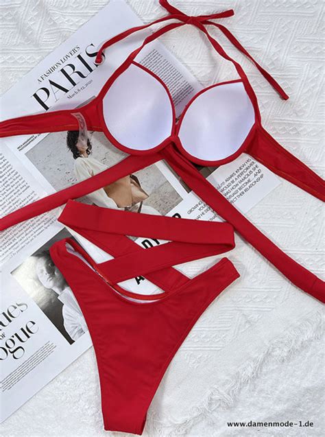 Neuheiten 2024 Push Up Wickel Bikini In Rot Mit Hohe Taille