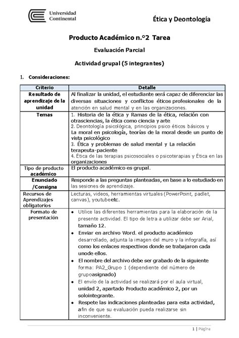 EP PA 2 Tarea Hacer Un Informe Sobre El Siguiente Caso Producto