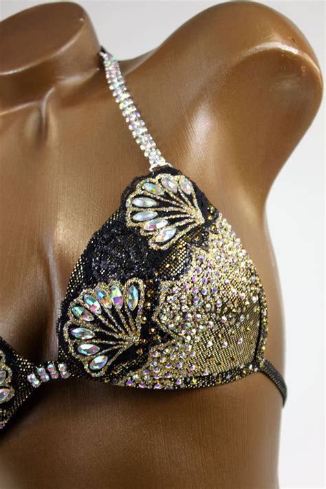 Npc Ifbb Competition Bikini Dark Gold Lace Detail Bikini Etsy