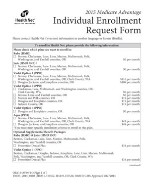 Fillable Online 2015 Medicare Advantage Individual Enrollment Request