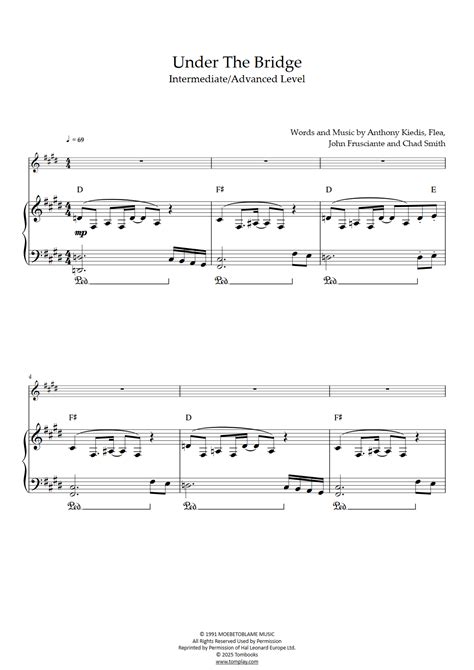 Under The Bridge Intermediate Advanced Level With Orchestra Red Hot Chili Peppers Piano
