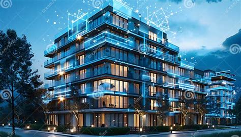 Modern Multifamily Building with Digital Data Points Generative AI ... 