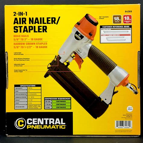 BRAND NEW CENTRAL PNEUMATIC Air Nailer Stapler 18 Gauge 2 In 1 64269