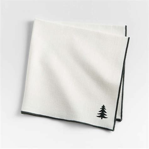 Mercer Embroidered Tree White Organic Cotton Napkin Crate Barrel