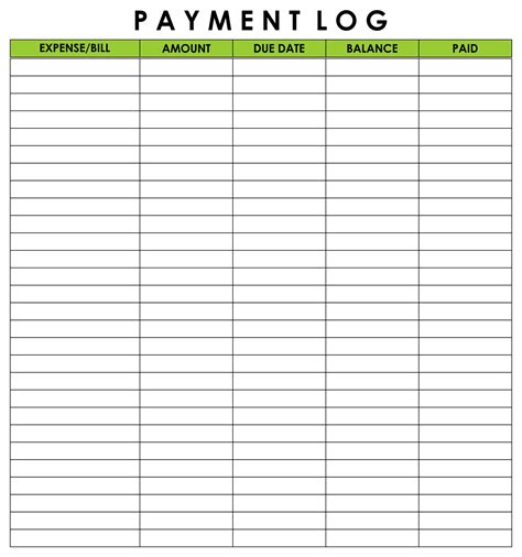 Payment Log Template