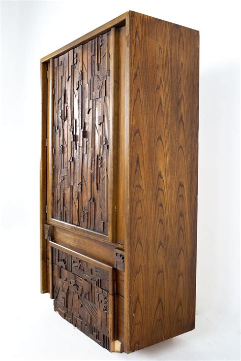 Paul Evans Style Lane Pueblo Brutalist Mcm Walnut Armoire Gentlemans Chest For Sale At 1stdibs