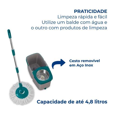 Mop Girat Rio Duas Guas Fit Cesto Inox Flash Limp Original Casa Mix