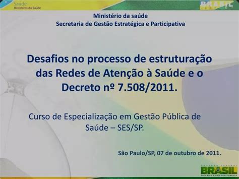 PPT Curso de Especialização em Gestão Pública de Saúde SES SP