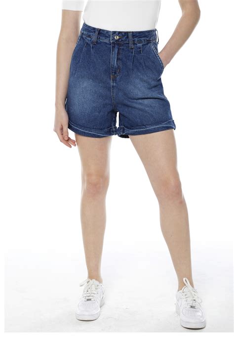 Shorts Jeans Feminino Básico Pregas Sob Azul Escuro Sob Medida