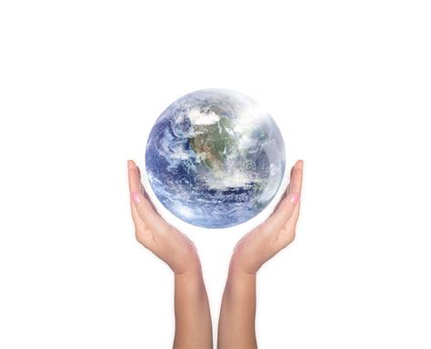 Hands Holding Planet Earth Isolated On White Background Save The World