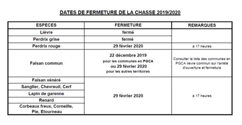 Dates Fermeture Chasse 19 20 Federation Departementale Des Chasseurs