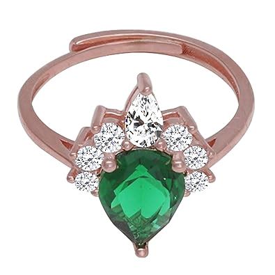 Buy GIVA 925 Sterling Silver Rose Gold Emerald Green Drop Ring