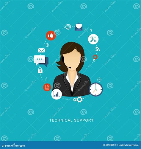 Flat Design Illustration With Icons Technical Support Assistant Stock Vector Image 42123959