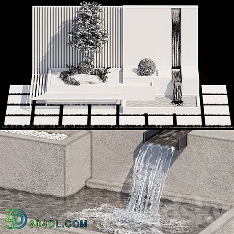 دانلود آبجکت Landscape Furniture with Fountain Architect Element 07