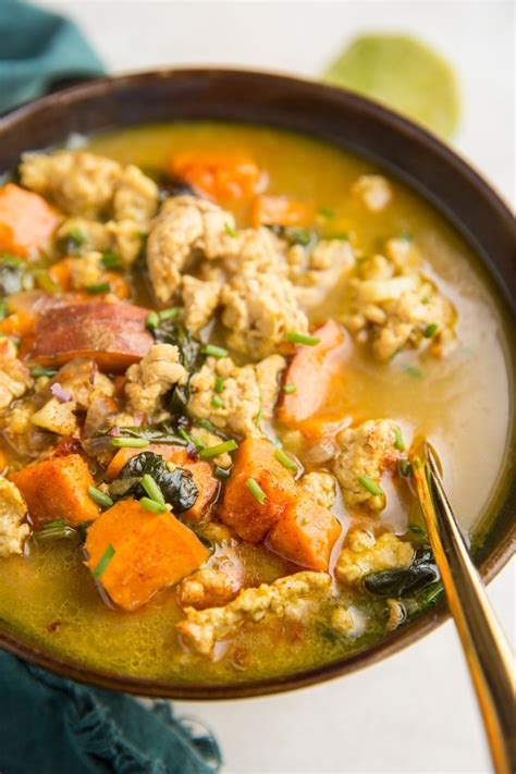 Creamy Sweet Potato And Ground Turkey Soup Paleo Whole30 The