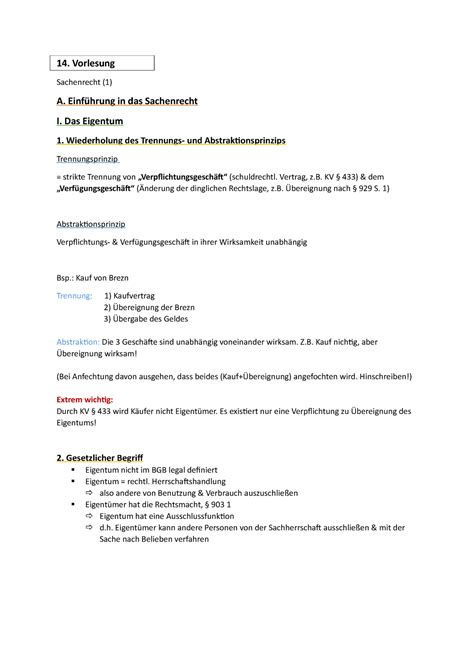 14 Vorlesung Wintersemester 14 Vorlesung Sachenrecht 1 A