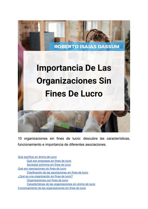 10 Organizaciones Sin Fines De Lucro Características Funcionamiento E