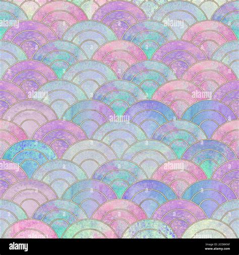 Abstract Mermaid Fish Scale Wave Japanese Seamless Pattern Watercolor