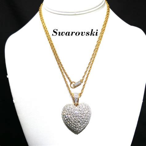 Swarovski Swan Logo Heart Necklace Gold Plated Clear Etsy