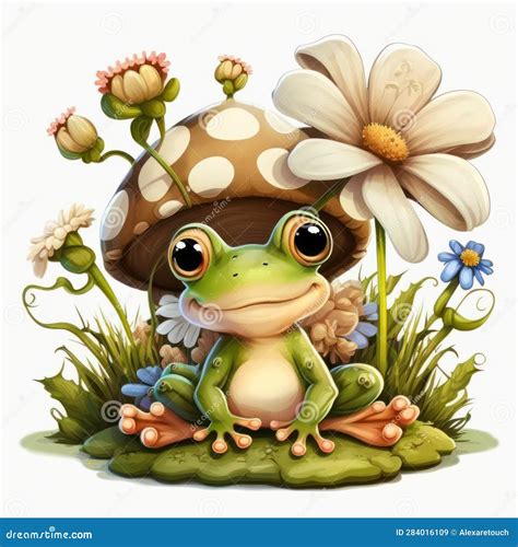 Drawing of a Cute Frog with a Mushroom for a Children S Book or ...