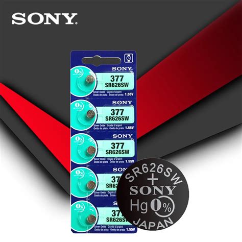 5pc Sony 100% Original 377 SR626SW SR626 AG4 1.55V Silver Oxide Watch ...