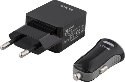 DELTACO USB ACDC USB Oplaadkabel Autolader Wand Adapter En USB