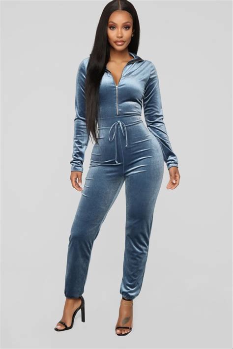 Vancouver Velvet Jumpsuit Light Blue Velvet Jumpsuit Long Jumpsuits Jumpsuit Romper