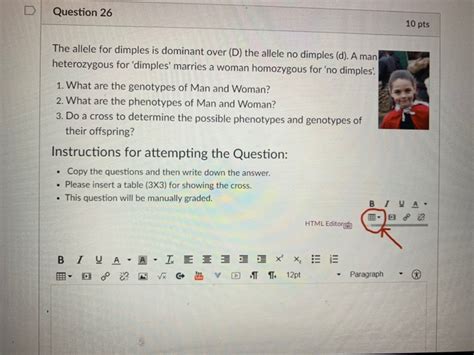 Solved Question 26 10 pts The allele for dimples is dominant | Chegg.com