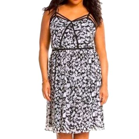 Lane Bryant Black White Floral Strappy Cage Dress Gem