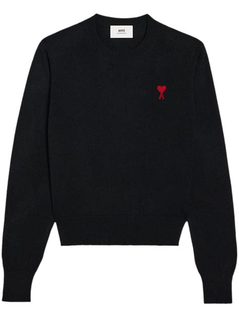 AMI Paris Ami De Coeur Wool Jumper | Black | FARFETCH AU