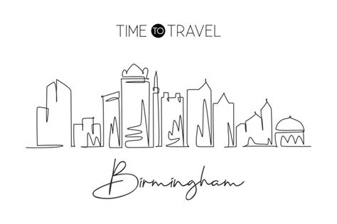 Single Continuous Line Drawing Birmingham City Vector Image