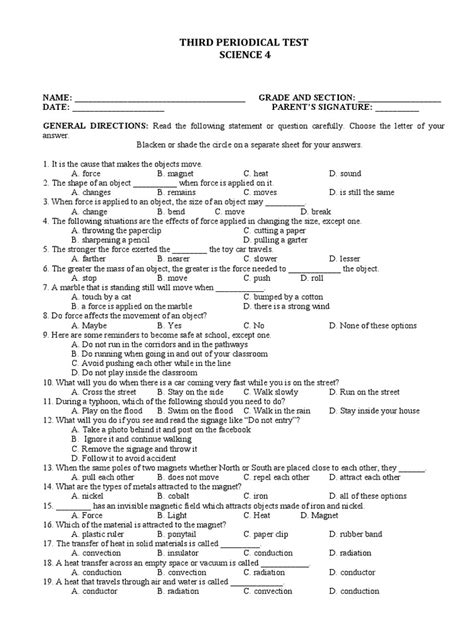 Third Periodical Test In Science 4 Pdf Light Reflection Physics
