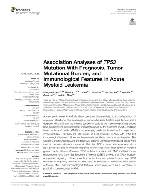 Pdf Association Analyses Of Tp53 Mutation With Prognosis Tumor